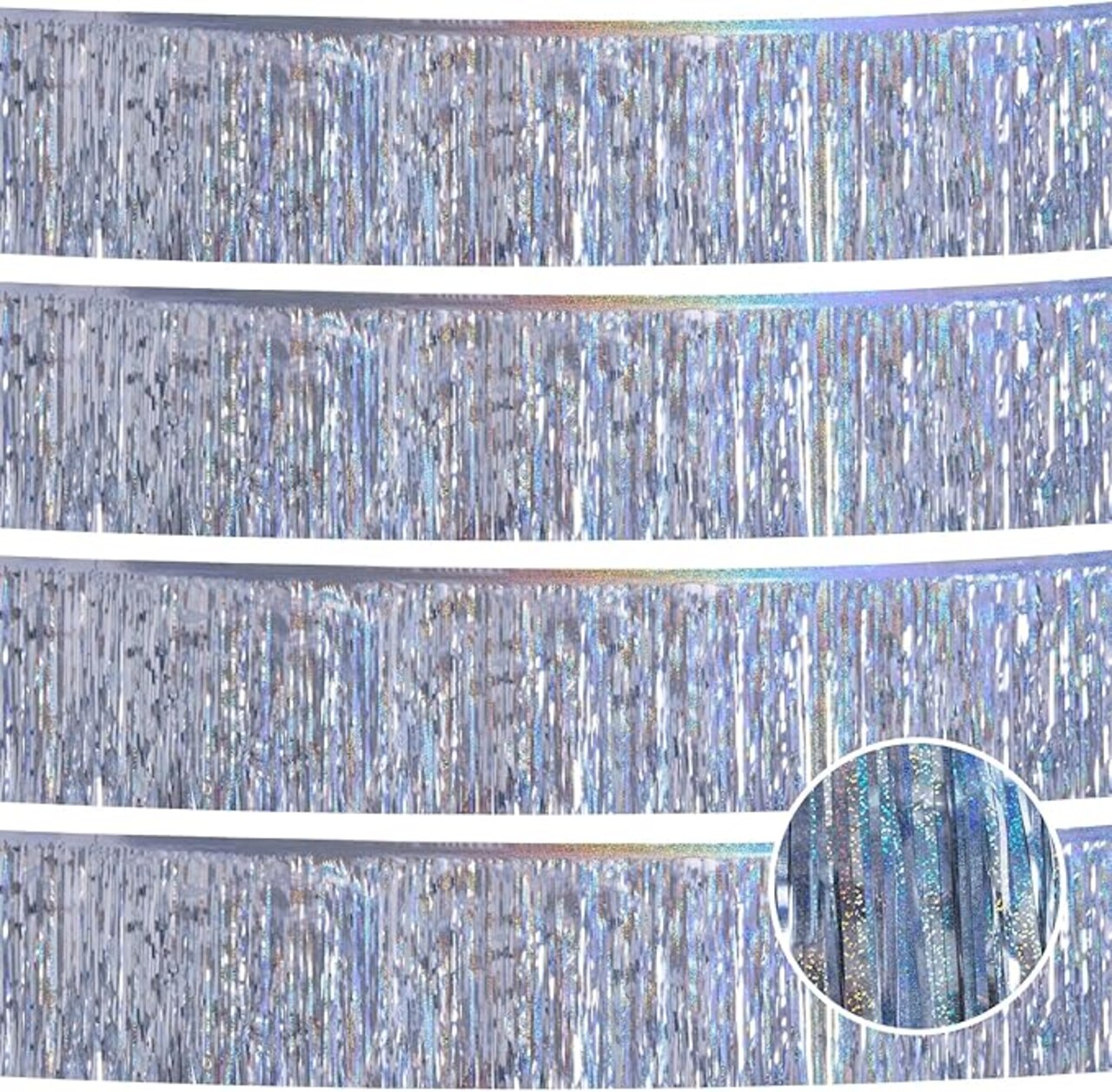 Laser Silver Christmas Decorations Tinsel Garland Parade Float Decorations for Trailer 4Pack 12FT